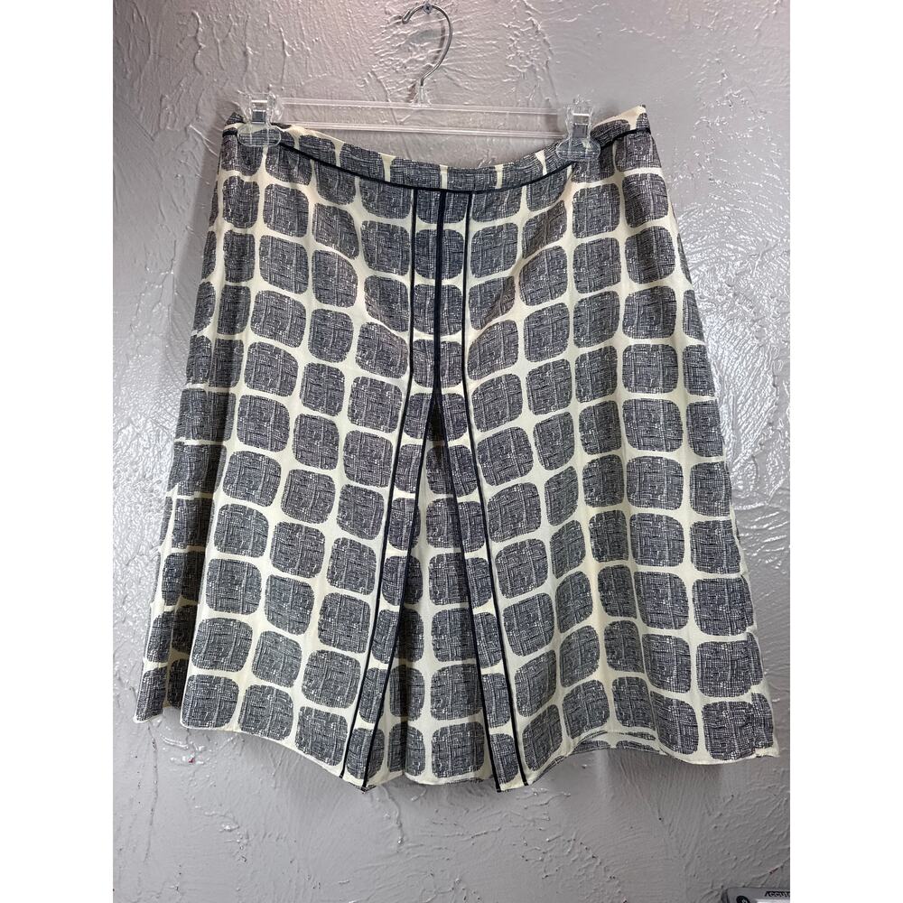 Magaschoni Collection Cream &‎ Black Square Pattern Silk A Line Skirt Size XS/S